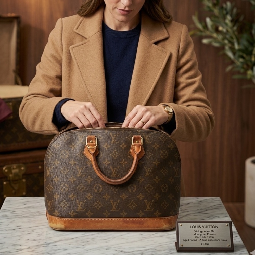 Louis Vuitton Alma PM Monogram Canvas Vintage Handbag COA
